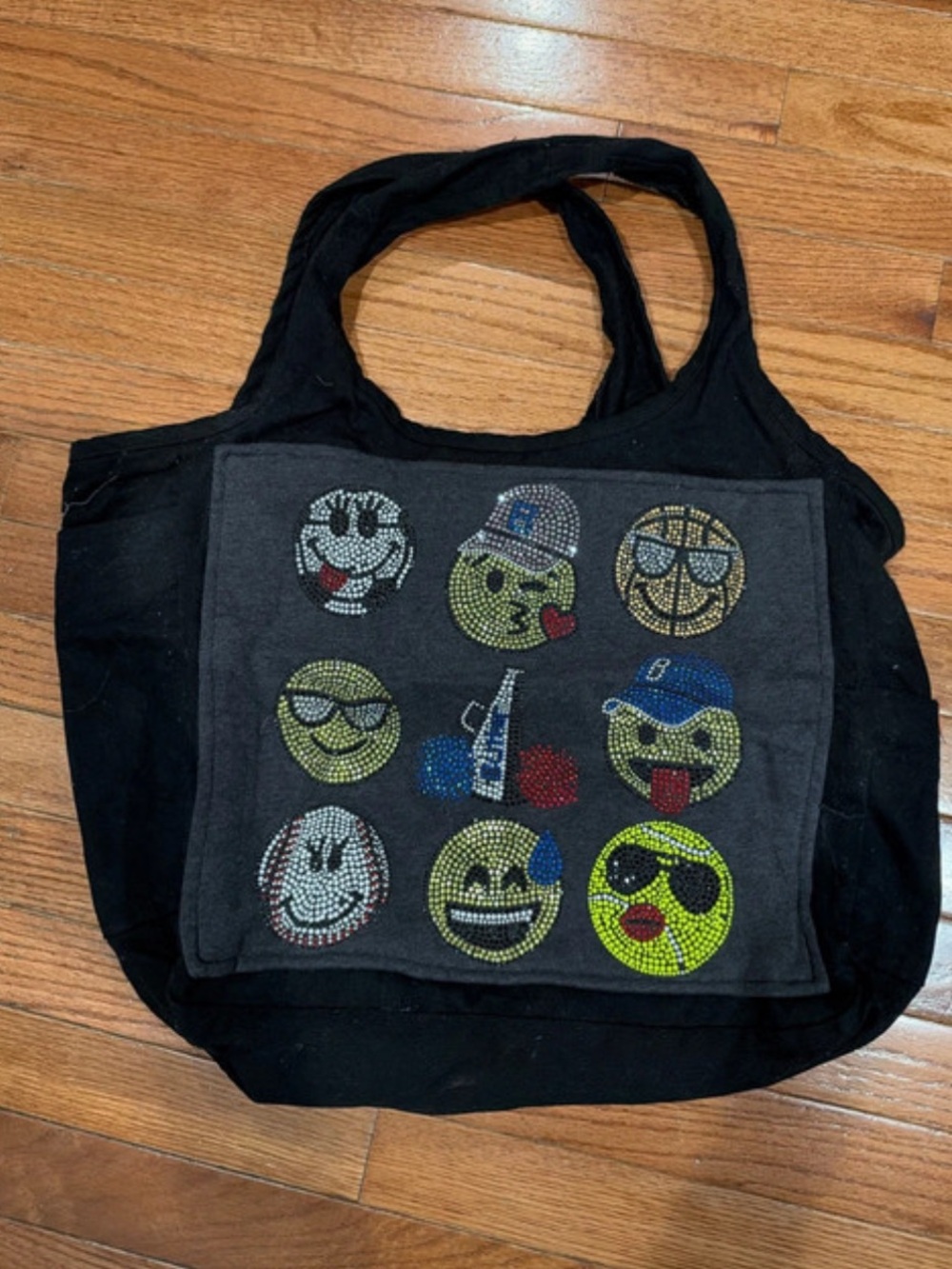 Butter Black Messenger Tote with Emoji Rhinestones